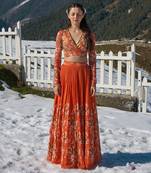 Orange Viscose Georgette Lehenga Set