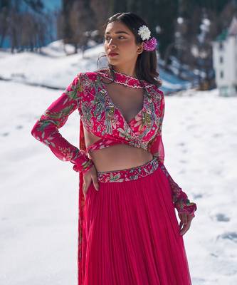 Hot Pink Viscose Georgette Lehenga Set 2