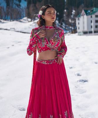 Hot Pink Viscose Georgette Lehenga Set 3