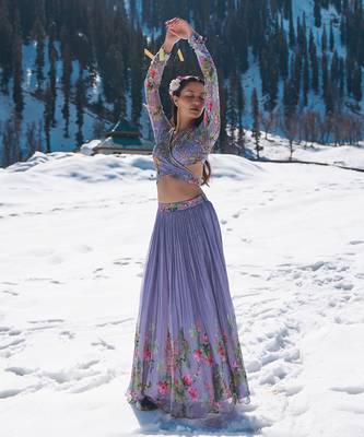 Lavender Viscose Georgette Lehenga Set 1