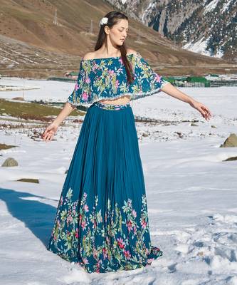 Navy Blue Viscose Georgette Lehenga Set 1