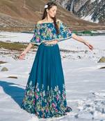 Navy Blue Viscose Georgette Lehenga Set
