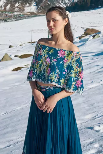 Navy Blue Viscose Georgette Lehenga Set
