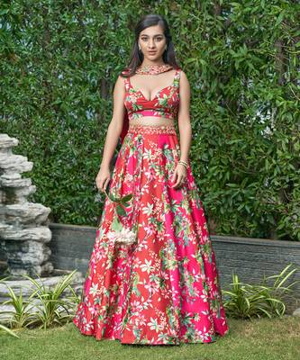 Marroon Satin Organza Bridal Lehenga 1