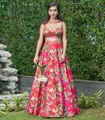 Marroon Satin Organza Bridal Lehenga
