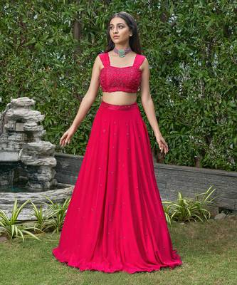 Hot Pink Crepe Bridal Lehenga 1