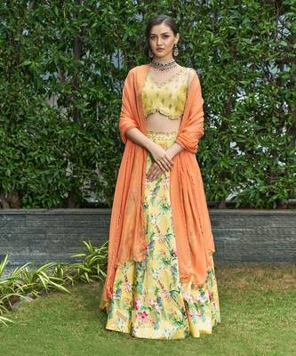 Yellow Rawsil And Organza Bridal  Lehenga 1