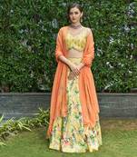 Yellow Rawsil And Organza Bridal  Lehenga