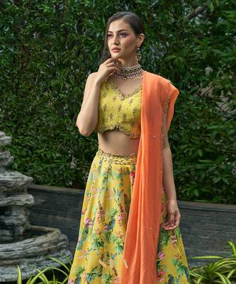 Yellow Rawsil And Organza Bridal  Lehenga 2