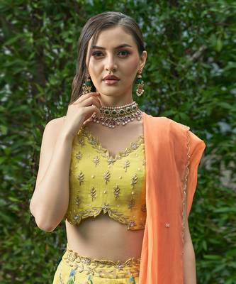 Yellow Rawsil And Organza Bridal  Lehenga 3