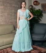 Sky Blue Raw Silk And Viscose Georgette Lehenga Set