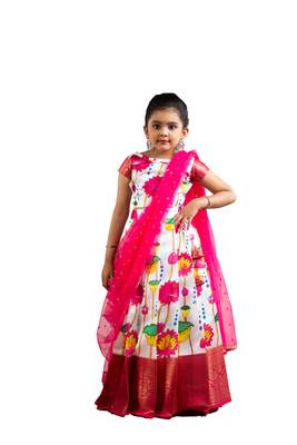 Shivangi Girls Pink Yellow Lotus Lehenga 1