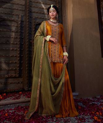 Mustard Yellow Multi Thread Embroidered Sharara Set 2