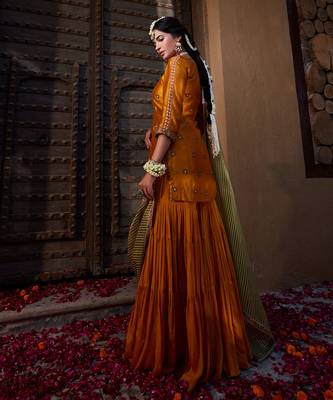 Mustard Yellow Multi Thread Embroidered Sharara Set 3