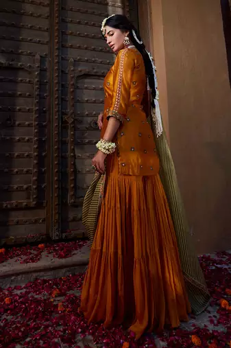 Mustard Yellow Multi Thread Embroidered Sharara Set