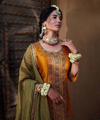 Mustard Yellow Multi Thread Embroidered Sharara Set 4