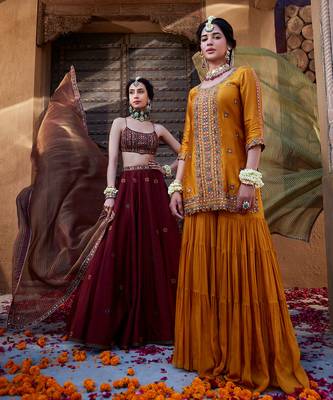 Mustard Yellow Multi Thread Embroidered Sharara Set 6