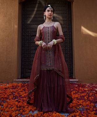 Rose Brown  Multi Thread Embroidered Sharara Set 2