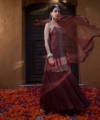 Rose Brown  Multi Thread Embroidered Sharara Set 4
