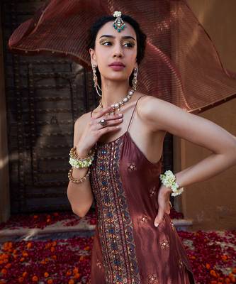 Rose Brown  Multi Thread Embroidered Sharara Set 5