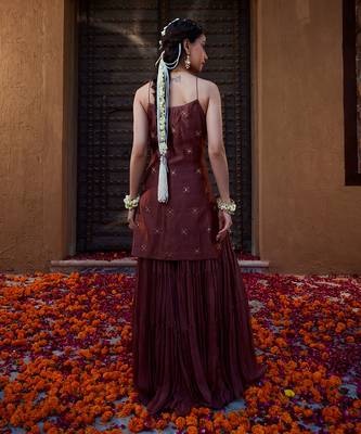 Rose Brown  Multi Thread Embroidered Sharara Set 6