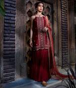 Maroon  Multi Thread Embroidered Sharara Set