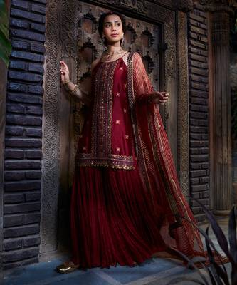 Maroon  Multi Thread Embroidered Sharara Set 2