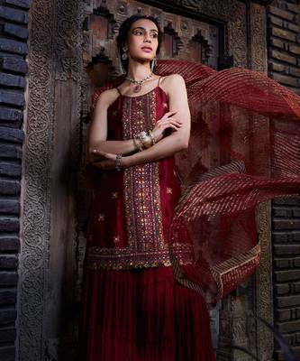 Maroon  Multi Thread Embroidered Sharara Set 3
