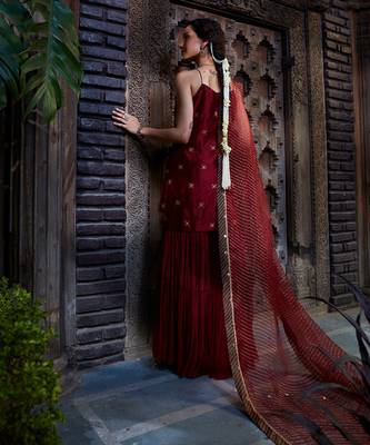 Maroon  Multi Thread Embroidered Sharara Set 4