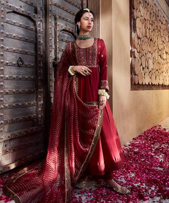 Maroon  Multi Thread Embroidered Anarkali Set 1