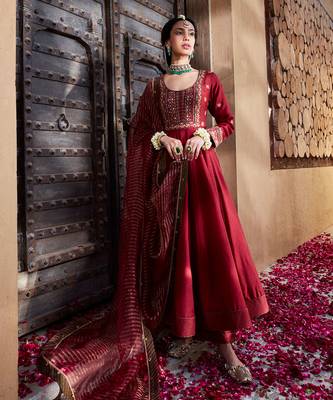 Maroon  Multi Thread Embroidered Anarkali Set 2