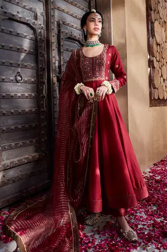 Maroon  Multi Thread Embroidered Anarkali Set