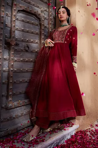 Maroon  Multi Thread Embroidered Anarkali Set