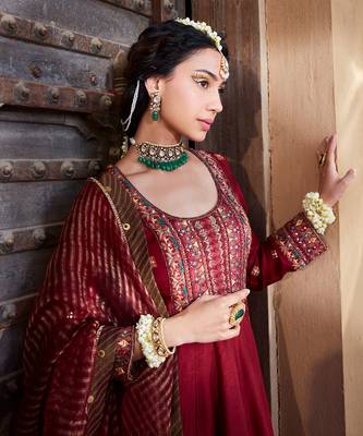 Maroon  Multi Thread Embroidered Anarkali Set 5