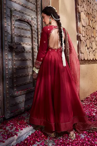 Maroon  Multi Thread Embroidered Anarkali Set
