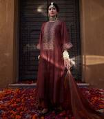 Rose Brown Multi Thread Embroidered Straight Kurta Set