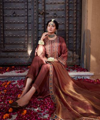 Rose Brown Multi Thread Embroidered Straight Kurta Set 4