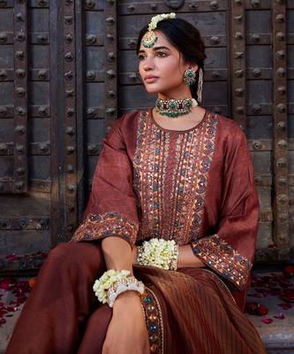 Rose Brown Multi Thread Embroidered Straight Kurta Set 5
