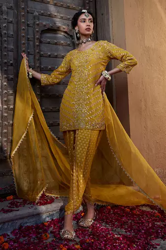 Yellow Gota Short Kurta Tulip