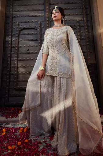 Ivory Gota Short Kurta Sharara
