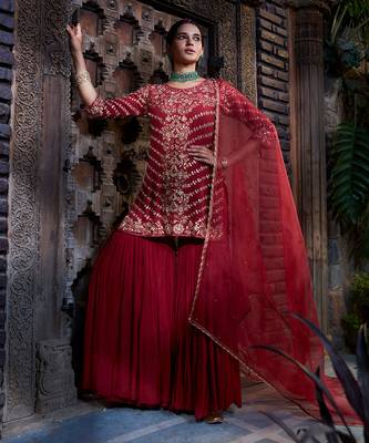 Maroon Gota Short Kurta Sharara 1