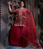 Maroon Gota Short Kurta Sharara