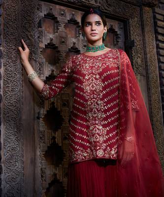 Maroon Gota Short Kurta Sharara 2