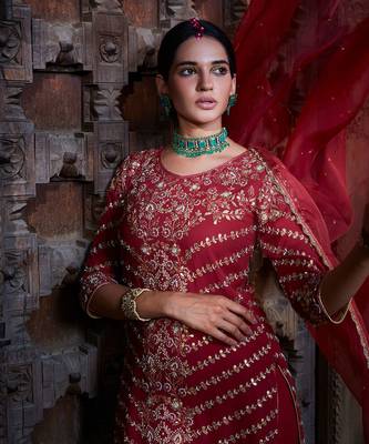 Maroon Gota Short Kurta Sharara 3