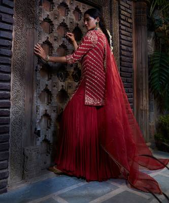Maroon Gota Short Kurta Sharara 4
