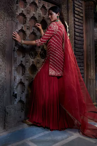 Maroon Gota Short Kurta Sharara