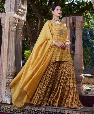 Yellow Printed Chanderi Gharara Set 1
