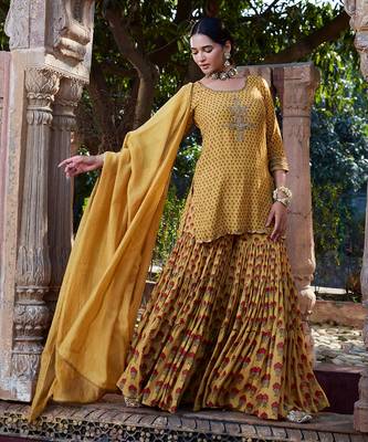 Yellow Printed Chanderi Gharara Set 2