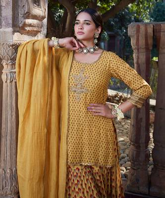 Yellow Printed Chanderi Gharara Set 3
