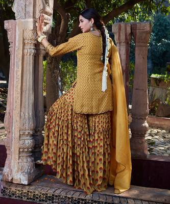 Yellow Printed Chanderi Gharara Set 4